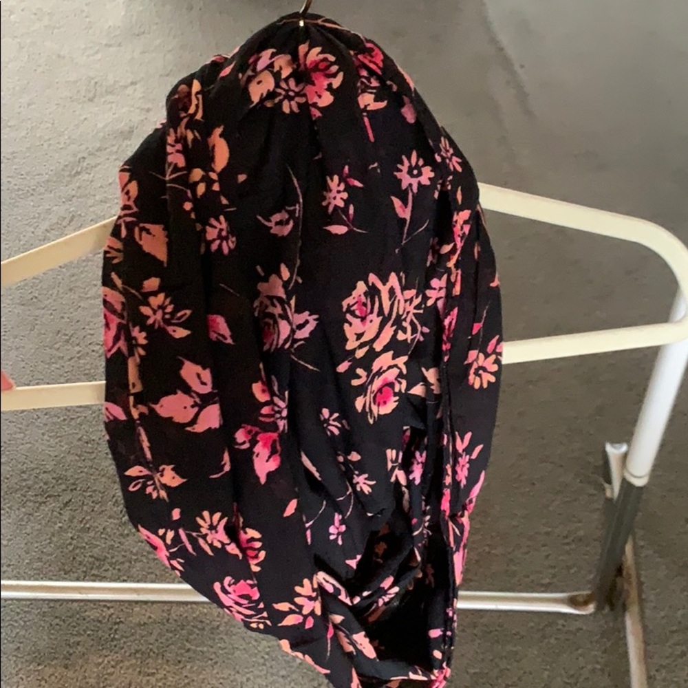 Black and pink floral infinity scarf